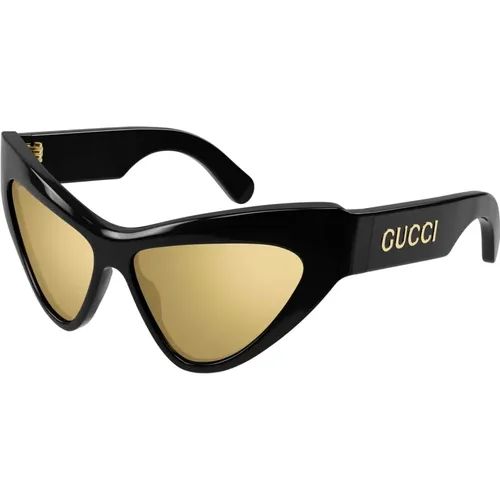 Schwarze/Goldene Sonnenbrille , Damen, Größe: 57 MM - Gucci - Modalova