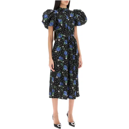 Midi-Kleid mit Blumen-Punktmuster und Ballonärmeln , Damen, Größe: XS - ROTATE Birger Christensen - Modalova