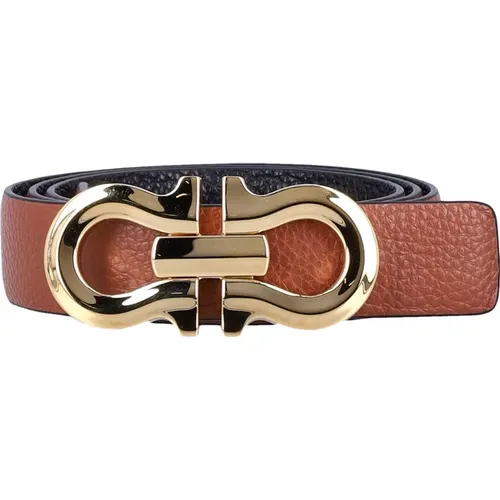 Reversible Leather Belt Cognac + Nero , female, Sizes: 90 CM - Salvatore Ferragamo - Modalova