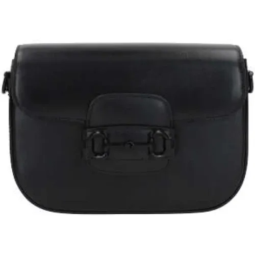 Schwarze Lederschultertasche mit Metallbeschlägen - Gucci - Modalova
