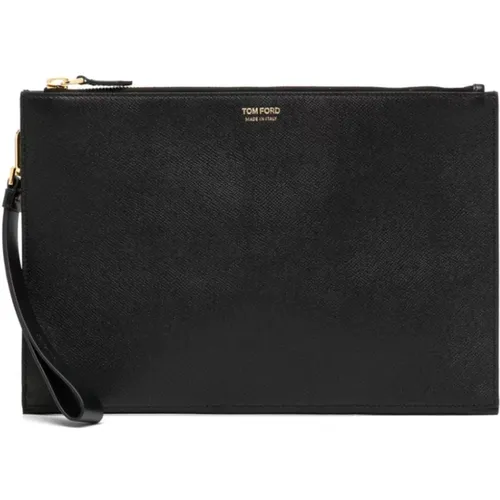 Hammered Leather Clutch with Gold Hardware and Removable Wrist Strap , male, Sizes: ONE SIZE - Tom Ford - Modalova
