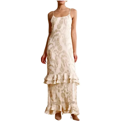 Off White Brocade Georgette Strap Dress , female, Sizes: XS, S - BY Timo - Modalova