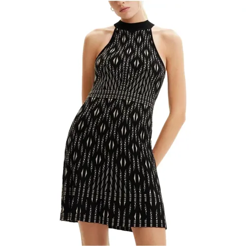 Schwarzes Geometrisches Ärmelloses Kleid , Damen, Größe: XL - Desigual - Modalova