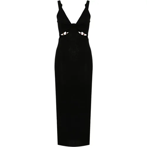 Schwarzes Midi-Kleid mit Cut-Outs und Perlen , Damen, Größe: L - Nanushka - Modalova