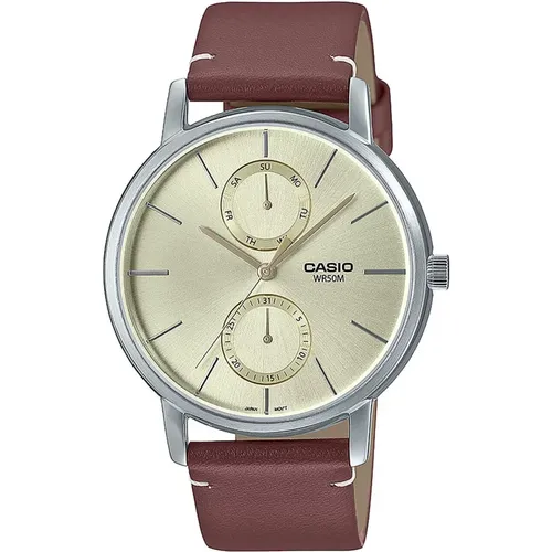 Mens Leather Strap Quartz Watch , male, Sizes: ONE SIZE - Casio - Modalova