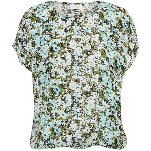 Blue/Green Abstract Flower Top , female, Sizes: L, M, S, XS - Kaffe - Modalova