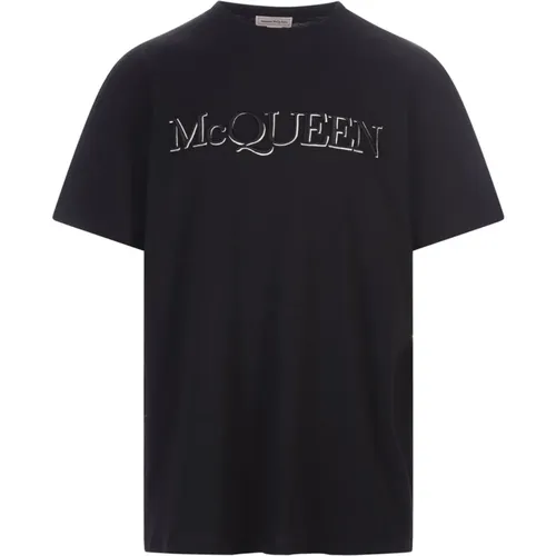 Schwarzes Baumwoll-T-Shirt mit Logodetail - alexander mcqueen - Modalova