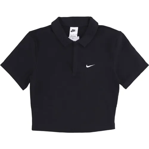 Kurzarm Polo Crop Top Schwarz/Weiß , Herren, Größe: L - Nike - Modalova