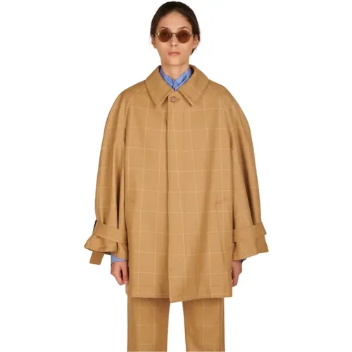 Checked Camel Print Wool Jacket , female, Sizes: XS - Jejia - Modalova