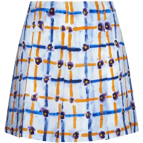 Floral Check Pleated A-Line Skirt , female, Sizes: 2XS, S - Marni - Modalova