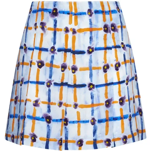 Floral Check Pleated A-Line Skirt , female, Sizes: 2XS, S, XS - Marni - Modalova