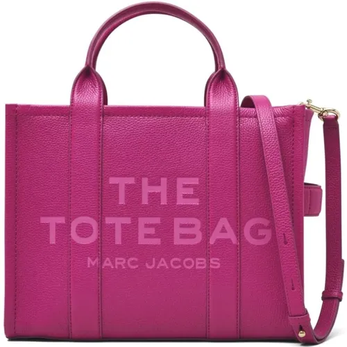 Stilvolle Handtasche,Dunkelrosa Gehämmerte Leder-Tote-Tasche mit Logo - Marc Jacobs - Modalova