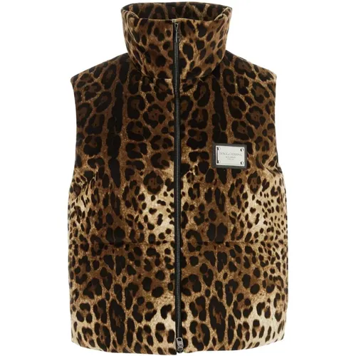 Printed velvet sleeveless padded jacket , female, Sizes: XS, S - Dolce & Gabbana - Modalova