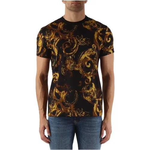 Slim Fit Baumwoll T-shirt mit All-Over Print - Versace Jeans Couture - Modalova