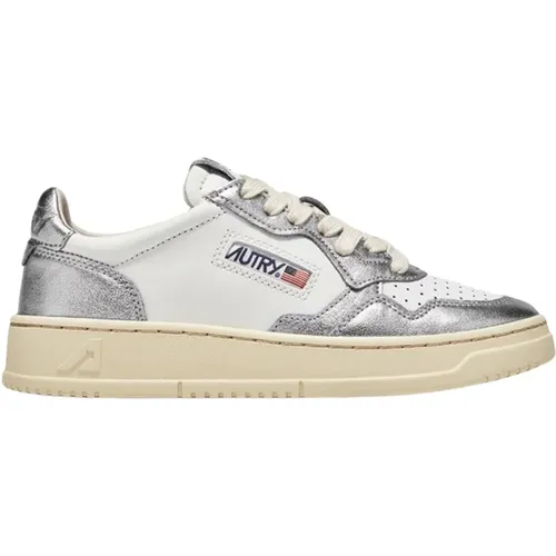 White Leather Sneakers with Silver Accents , female, Sizes: 3 UK - Autry - Modalova