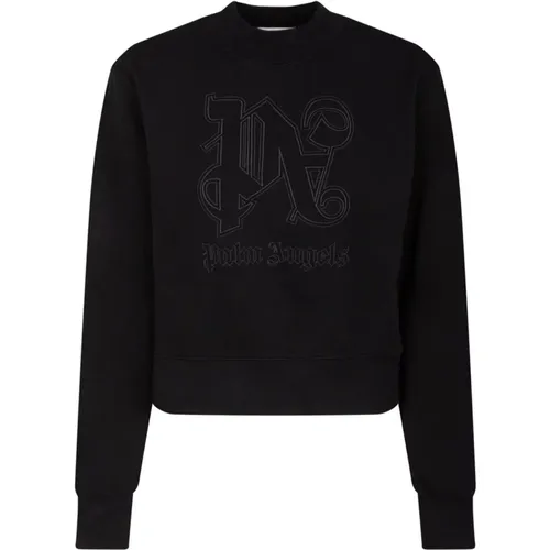 Schwarzer Cropped Sweatshirt mit Stickereien , Damen, Größe: S - Palm Angels - Modalova