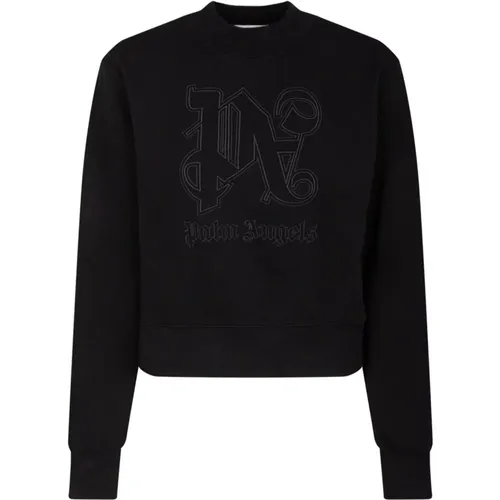 Schwarzer Cropped Sweatshirt mit Stickereien , Damen, Größe: XS - Palm Angels - Modalova