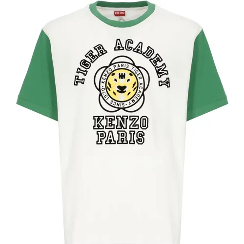 Weißes Tiger Academi Print T-Shirt , Herren, Größe: S - Kenzo - Modalova