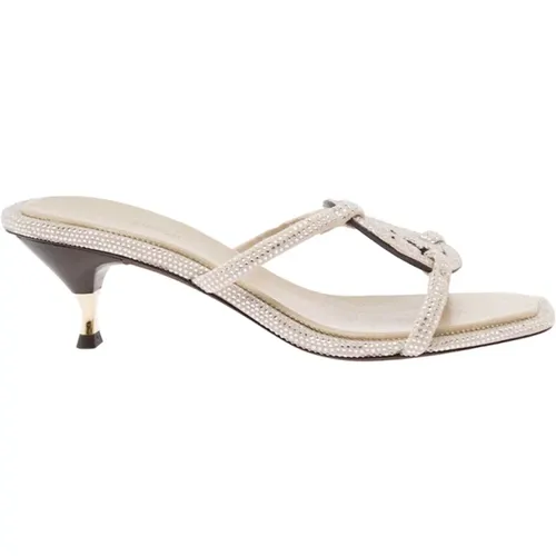 Rhinestone Slip-On Sandalen Grau , Damen, Größe: 37 1/2 EU - TORY BURCH - Modalova