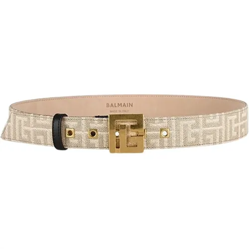 Monogram Fabric Belt with Gold Buckle , female, Sizes: 85 CM - Balmain - Modalova