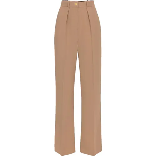 Braune Crêpe Straight Hose mit Goldenen Nieten , Damen, Größe: L - Elisabetta Franchi - Modalova