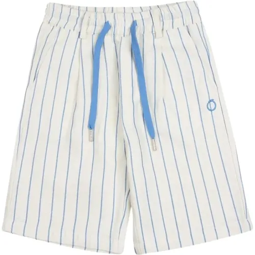 Gestreifte Leinen-Bermuda-Shorts mit Logo-Stickerei - Trussardi - Modalova