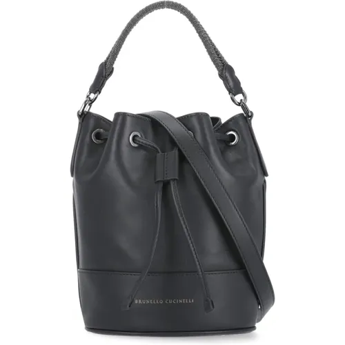 Leather Handbag with Diamond Cut Brass Detailing , female, Sizes: ONE SIZE - BRUNELLO CUCINELLI - Modalova