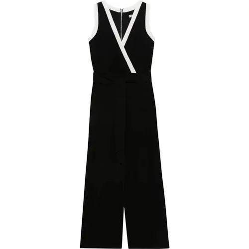 Schwarzer V-Ausschnitt Jumpsuit mit Gürtel - DKNY - Modalova