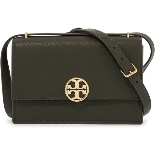 Hammered leather crossbody bag with double T logo , female, Sizes: ONE SIZE - TORY BURCH - Modalova