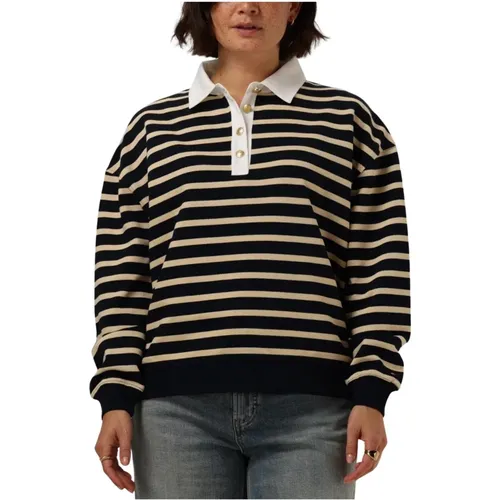 Navy Gestreifter Goldknopf Polo Pullover , Damen, Größe: L - Tommy Hilfiger - Modalova