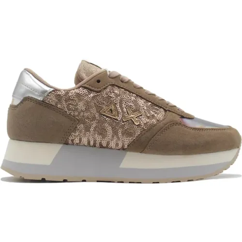 Kate Paillettes Beige Sneakers , female, Sizes: 5 UK - Sun68 - Modalova