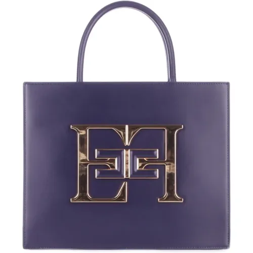 Blaue Schultertasche mit Frontlogo , Damen, Größe: ONE Size - Elisabetta Franchi - Modalova