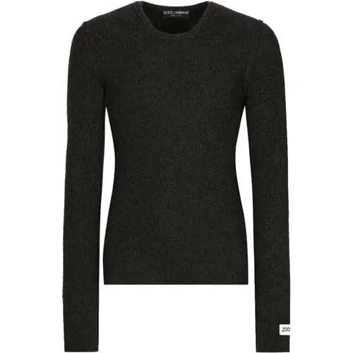 Graue Pullover für Männer,Gerippter Wollpullover - Dolce & Gabbana - Modalova