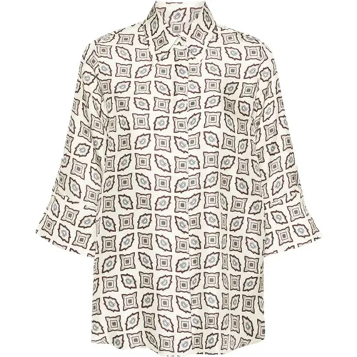 Geometric Print Silk Shirt , female, Sizes: S - Alberto Biani - Modalova