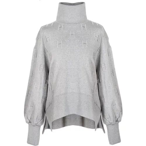 Hést, Grau Melange Sweatshirt mit Bestickten Logos , Damen, Größe: S - HÉST - Modalova