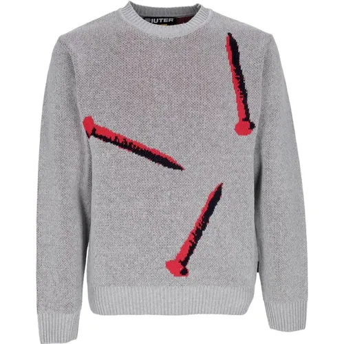 Grauer Pullover mit Nagelstickerei , Herren, Größe: S - IUTER - Modalova