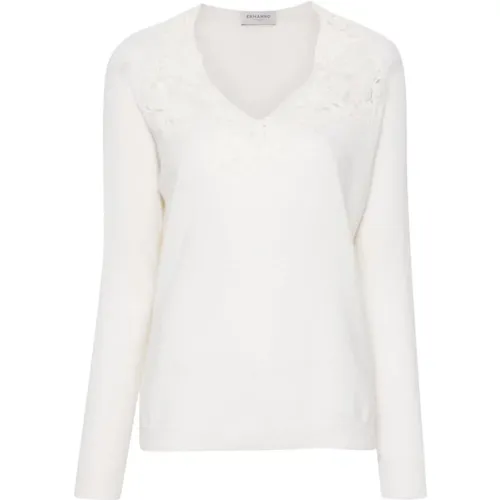 Weiße Blumen Spitzenpullover , Damen, Größe: 2XS - Ermanno Scervino - Modalova