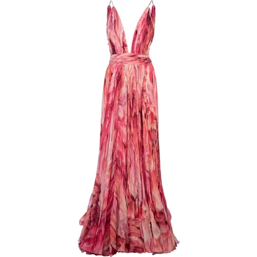 Plumage Sleeveless Pleated Long Dress , female, Sizes: XS - Roberto Cavalli - Modalova