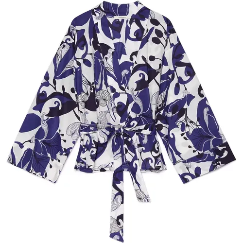 Bedruckte Baumwoll-Muslin-Kimono-Bluse , Damen, Größe: S - Maliparmi - Modalova