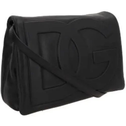 Schwarze gepolsterte Umhängetasche mit gesticktem Logo - Dolce & Gabbana - Modalova