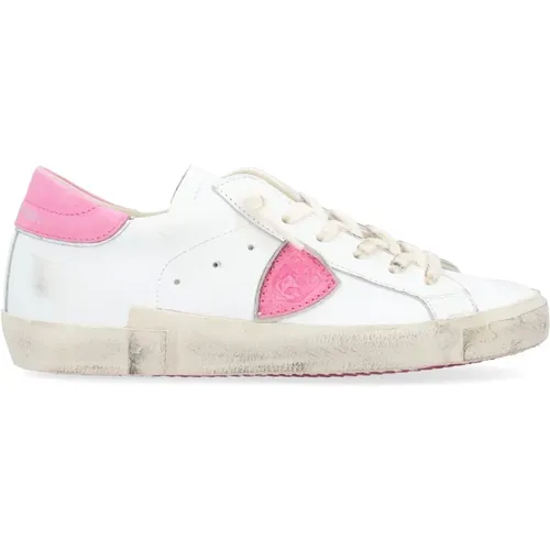 Paris X Leather Sneaker with Fuchsia Details , female, Sizes: 4 UK - Philippe Model - Modalova