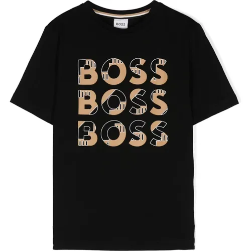 Schwarzes Crew Neck Logo Print T-Shirt - Hugo Boss - Modalova