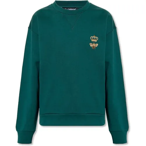 Grüner Sweatshirt mit Stickereidetail , Herren, Größe: S - Dolce & Gabbana - Modalova
