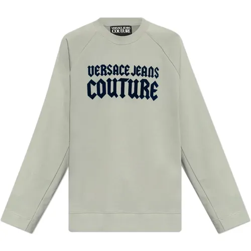 Sweatshirt mit Logo und Samt-Finish - Versace Jeans Couture - Modalova