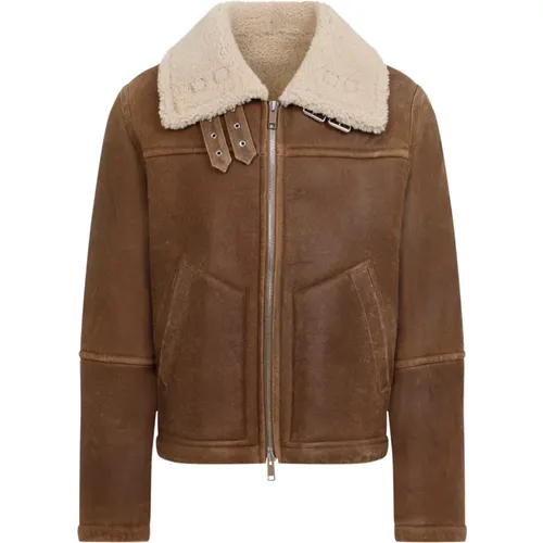 Luxuriöse Braune Leder Shearling Jacke - Yves Salomon - Modalova