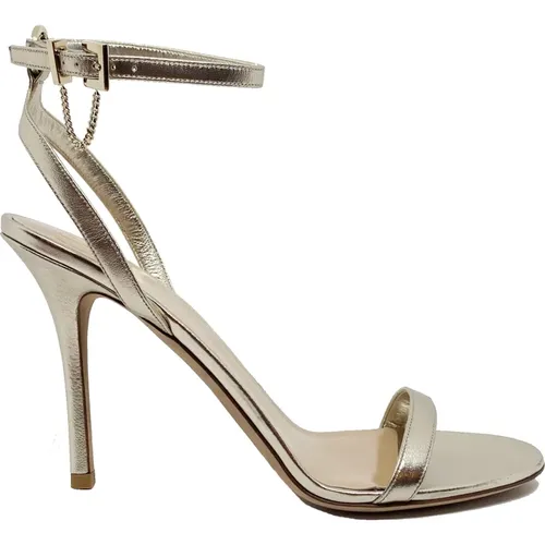 Gold Leather Heel Sandals , female, Sizes: 7 1/2 UK - Valentino Garavani - Modalova