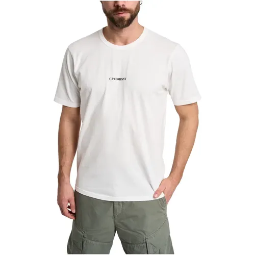 Weißes T-Shirt aus Baumwolle mit kurzen Ärmeln , Herren, Größe: L - C.P. Company - Modalova