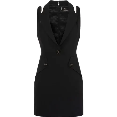 Schwarzes Mini-Kleid aus doppeltem Stretch-Crêpe , Damen, Größe: L - Elisabetta Franchi - Modalova