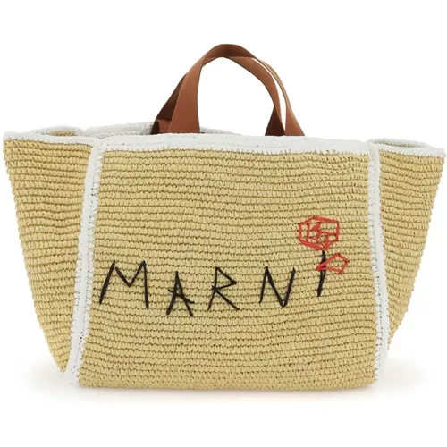 Makramee Strick Tote Tasche mit Logo - Marni - Modalova