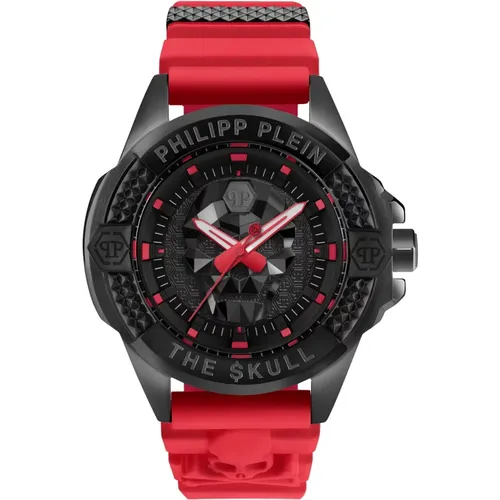 Schwarze Rote Silikonband Skull Uhr , Herren, Größe: ONE Size - Philipp Plein - Modalova